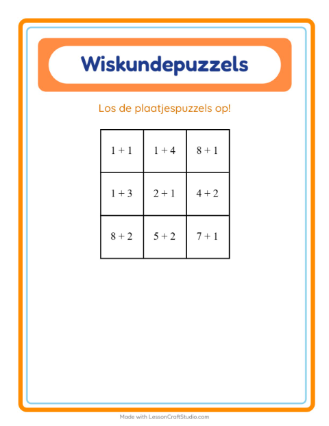 Voorbeeld van het Rekenpuzzel-werkblad met Lichaamsdelen voor groep 3