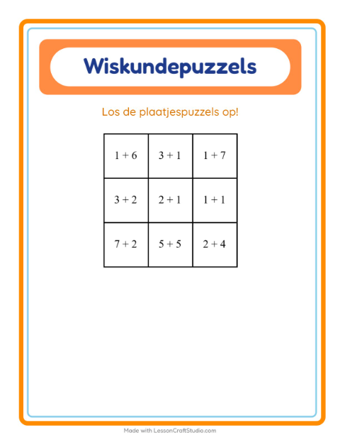 Voorbeeld van het Rekenpuzzel-werkblad met Thanksgiving voor groep 3