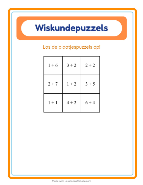 Voorbeeld van het Rekenpuzzel-werkblad met Voertuigen voor groep 3