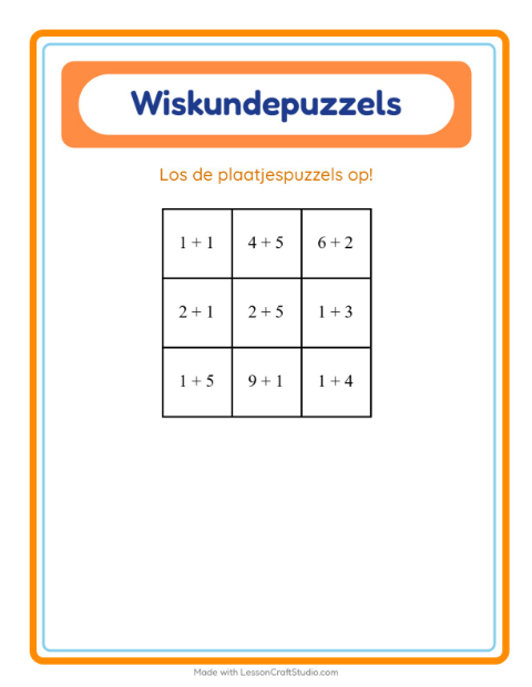 Voorbeeld van het Rekenpuzzel-werkblad met Ziekenhuis voor groep 3