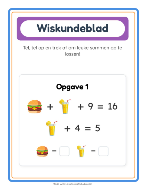 Voorbeeld van het Rekenwerkblad-werkblad met 4 juli voor kleuterklas