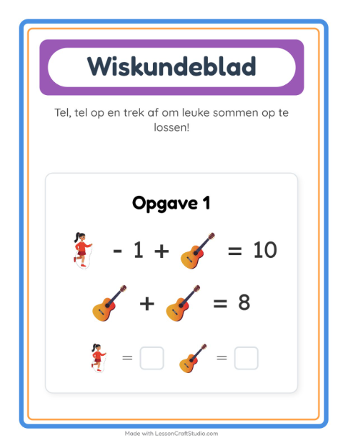 Voorbeeld van het Rekenwerkblad-werkblad met Activiteiten voor kleuterklas
