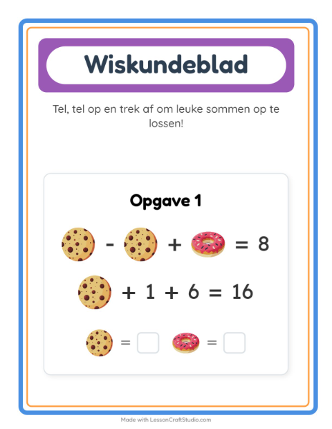 Voorbeeld van het Rekenwerkblad-werkblad met Bakkerij voor kleuterklas
