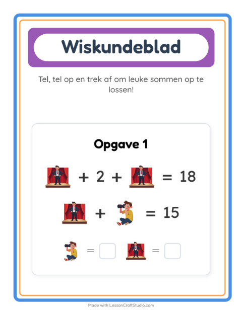 Voorbeeld van het Rekenwerkblad-werkblad met Beroepen voor kleuterklas
