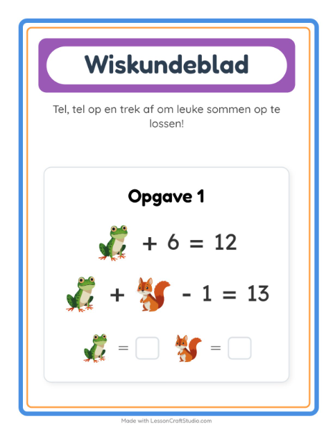 Voorbeeld van het Rekenwerkblad-werkblad met Boswezens voor kleuterklas