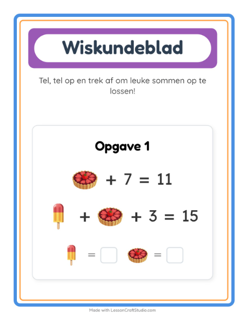 Voorbeeld van het Rekenwerkblad-werkblad met Desserts en snoep voor kleuterklas