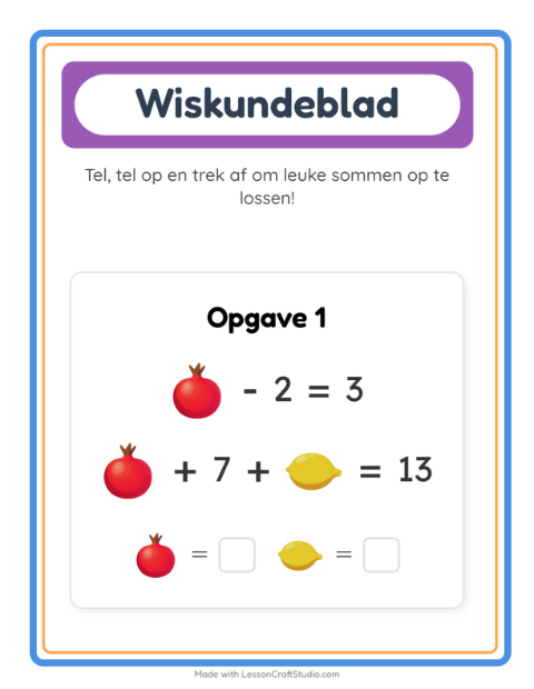 Voorbeeld van het Rekenwerkblad-werkblad met Fruit voor kleuterklas