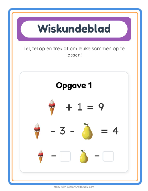 Voorbeeld van het Rekenwerkblad-werkblad met In de supermarkt voor kleuterklas