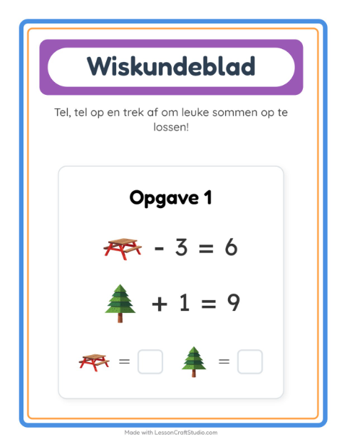 Voorbeeld van het Rekenwerkblad-werkblad met Kamperen voor kleuterklas