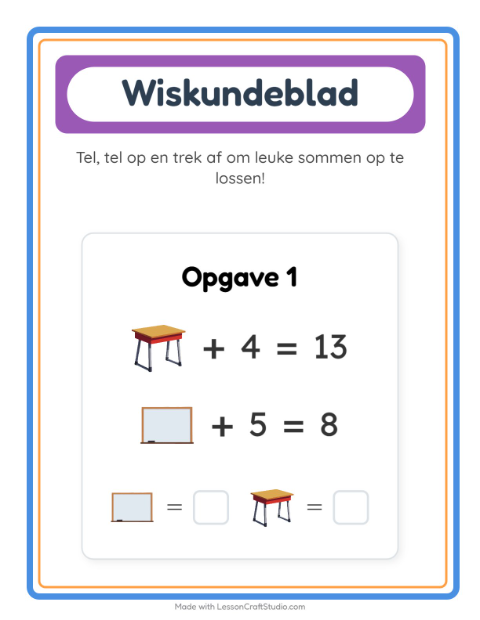 Voorbeeld van het Rekenwerkblad-werkblad met Klaslokaal voor kleuterklas