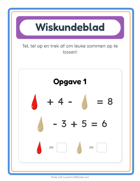 Voorbeeld van het Rekenwerkblad-werkblad met Kleuren voor kleuterklas