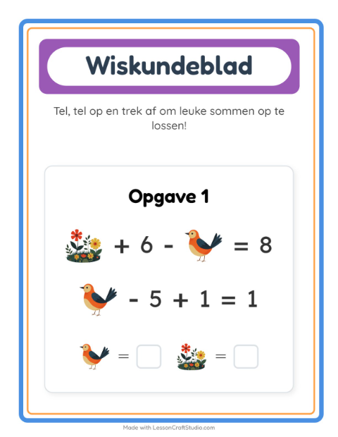 Voorbeeld van het Rekenwerkblad-werkblad met Lente voor kleuterklas