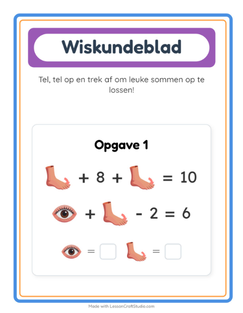Voorbeeld van het Rekenwerkblad-werkblad met Lichaamsdelen voor kleuterklas
