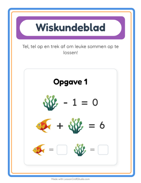 Voorbeeld van het Rekenwerkblad-werkblad met Oceaanleven voor kleuterklas