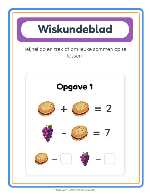 Voorbeeld van het Rekenwerkblad-werkblad met Ontbijt voor kleuterklas