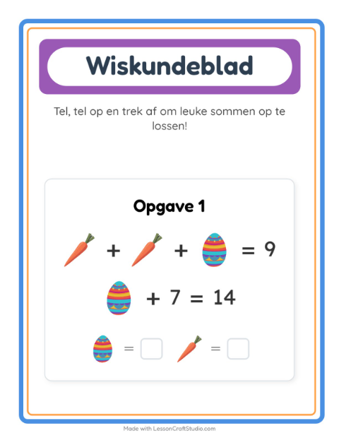 Voorbeeld van het Rekenwerkblad-werkblad met Pasen voor kleuterklas