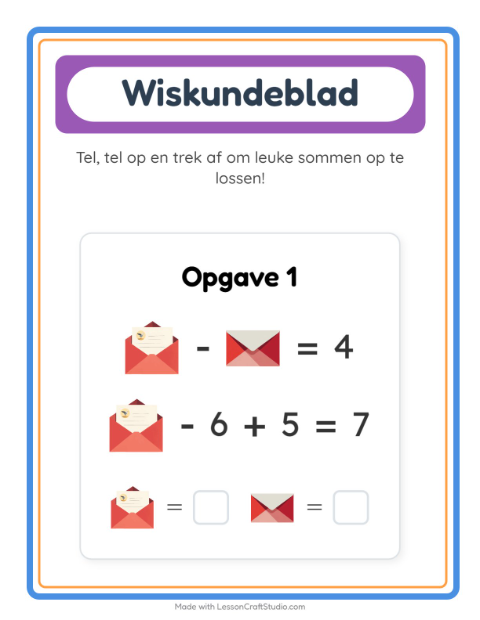 Voorbeeld van het Rekenwerkblad-werkblad met Postkantoor voor kleuterklas