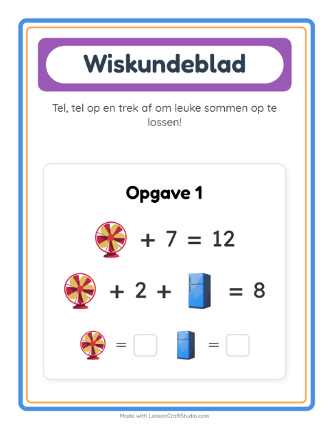 Voorbeeld van het Rekenwerkblad-werkblad met Rond het huis voor kleuterklas