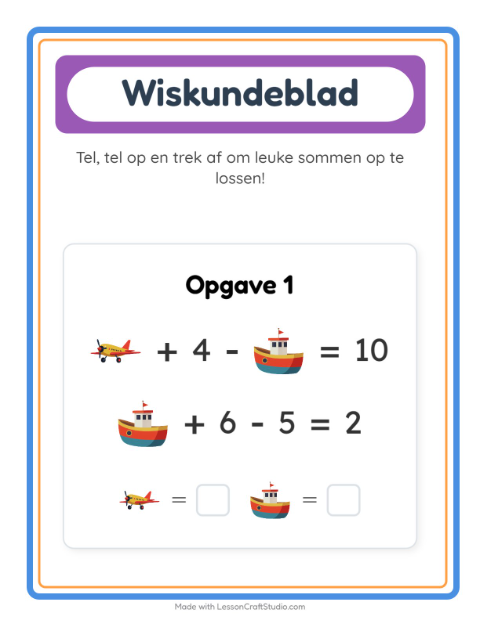 Voorbeeld van het Rekenwerkblad-werkblad met Speelgoed voor kleuterklas