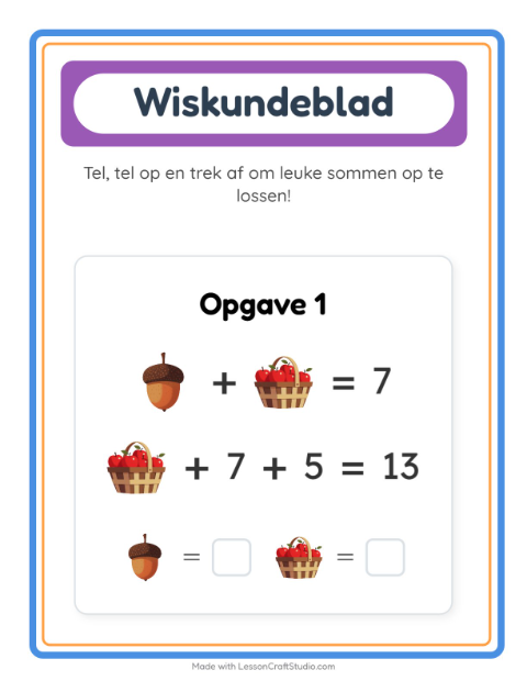 Voorbeeld van het Rekenwerkblad-werkblad met Thanksgiving voor kleuterklas