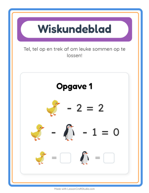 Voorbeeld van het Rekenwerkblad-werkblad met Vogels 2 voor kleuterklas