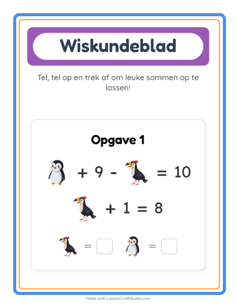 Voorbeeld van het Rekenwerkblad-werkblad met Vogels voor kleuterklas