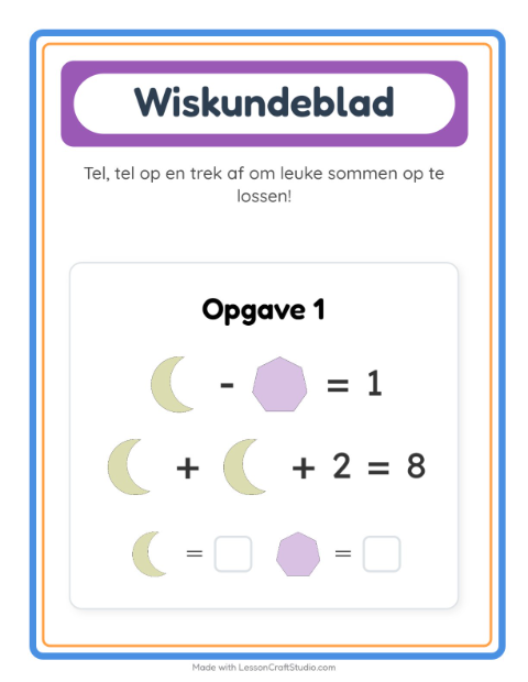 Voorbeeld van het Rekenwerkblad-werkblad met Vormen voor kleuterklas