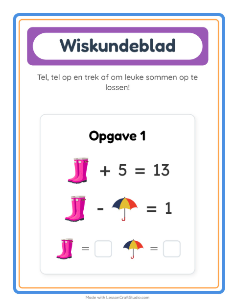 Voorbeeld van het Rekenwerkblad-werkblad met Weer voor kleuterklas