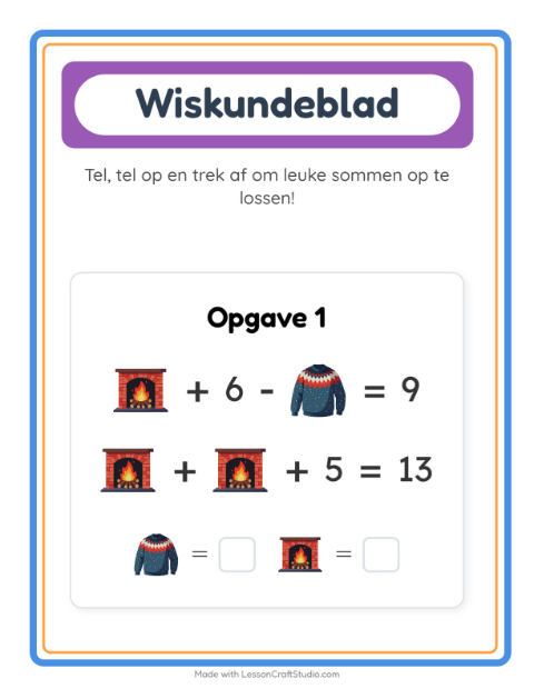 Voorbeeld van het Rekenwerkblad-werkblad met Winter voor kleuterklas