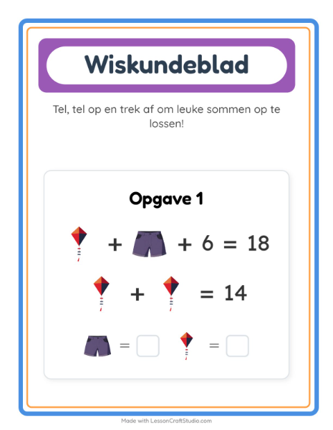 Voorbeeld van het Rekenwerkblad-werkblad met Zomer voor kleuterklas