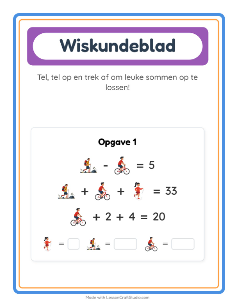 Voorbeeld van het Rekenwerkblad-werkblad met Activiteiten voor kleuterklas