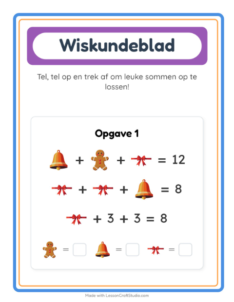 Voorbeeld van het Rekenwerkblad-werkblad met Kerstmis voor kleuterklas