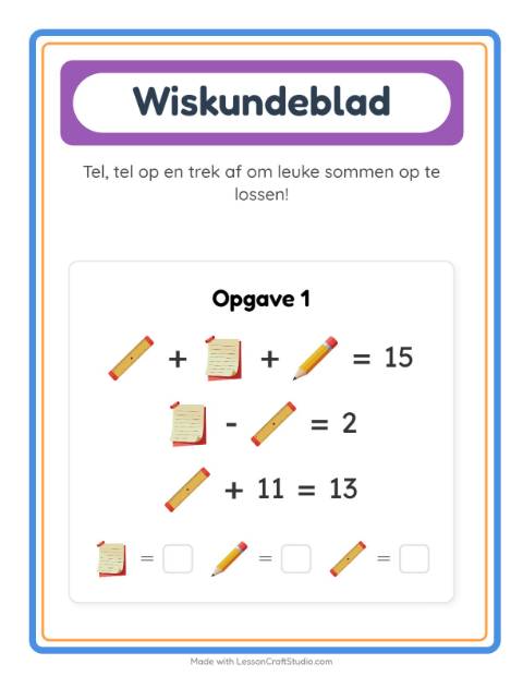 Voorbeeld van het Rekenwerkblad-werkblad met Klaslokaal voor kleuterklas