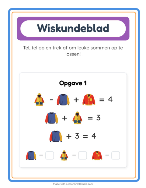 Voorbeeld van het Rekenwerkblad-werkblad met Kleding voor kleuterklas