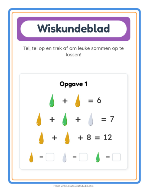 Voorbeeld van het Rekenwerkblad-werkblad met Kleuren voor kleuterklas
