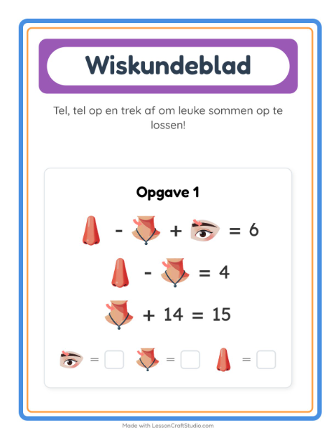 Voorbeeld van het Rekenwerkblad-werkblad met Lichaamsdelen voor kleuterklas