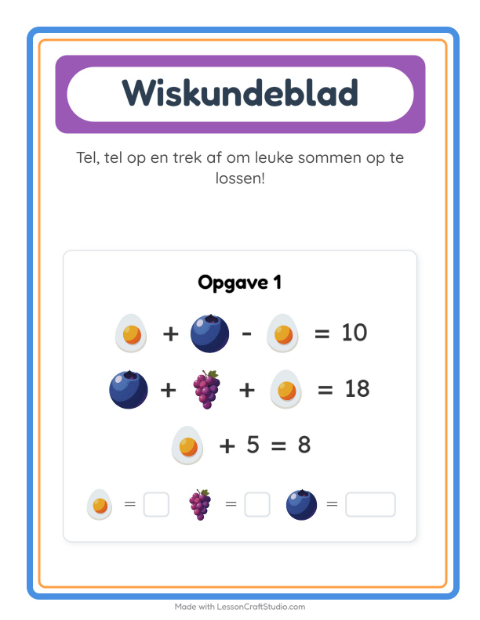 Voorbeeld van het Rekenwerkblad-werkblad met Ontbijt voor kleuterklas