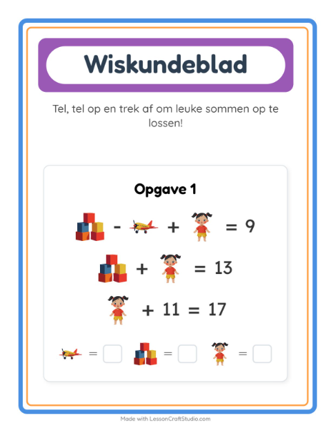 Voorbeeld van het Rekenwerkblad-werkblad met Speelgoed voor kleuterklas