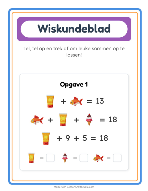 Voorbeeld van het Rekenwerkblad-werkblad met Strand voor kleuterklas