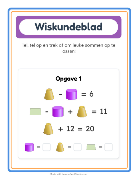 Voorbeeld van het Rekenwerkblad-werkblad met Vormen voor kleuterklas