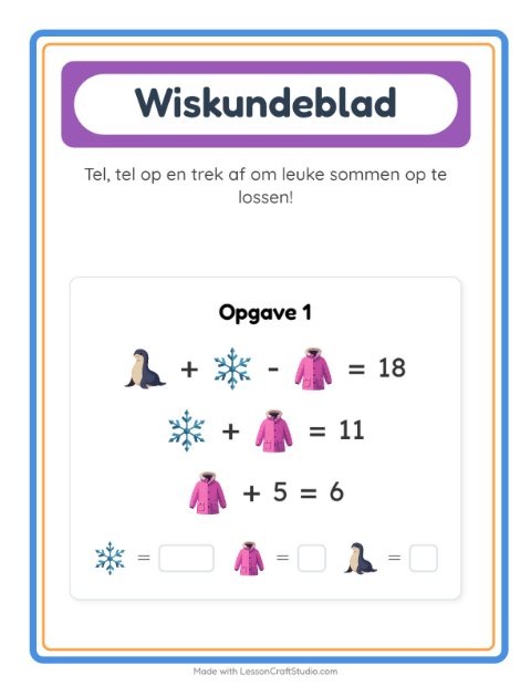 Voorbeeld van het Rekenwerkblad-werkblad met Winter voor kleuterklas