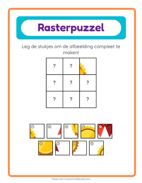 Voorbeeld van het Rooster Koppelen-werkblad met Accessoires voor kleuterklas