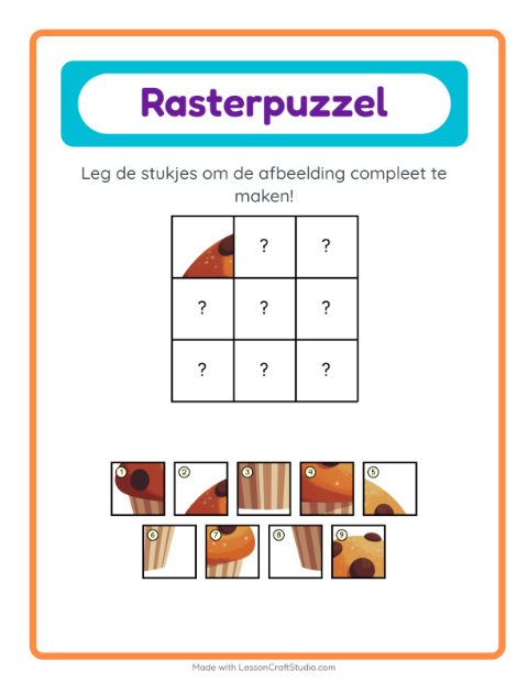 Voorbeeld van het Rooster Koppelen-werkblad met Bakkerij voor kleuterklas