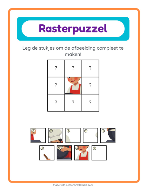 Voorbeeld van het Rooster Koppelen-werkblad met Beroepen voor kleuterklas