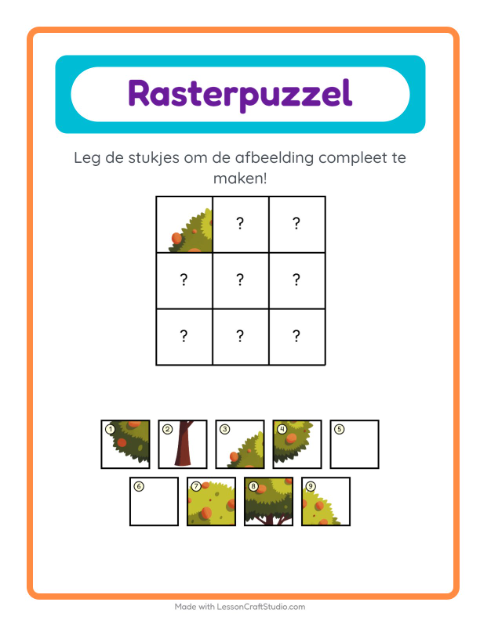 Voorbeeld van het Rooster Koppelen-werkblad met Bomen voor kleuterklas