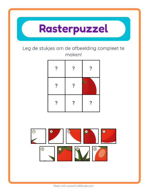 Voorbeeld van het Rooster Koppelen-werkblad met Groenten voor kleuterklas