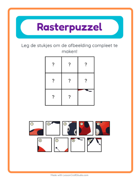 Voorbeeld van het Rooster Koppelen-werkblad met Insecten en beestjes voor kleuterklas