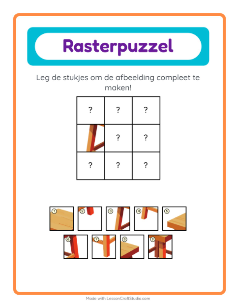 Voorbeeld van het Rooster Koppelen-werkblad met Meubels voor kleuterklas