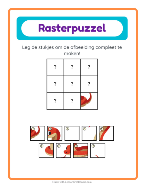 Voorbeeld van het Rooster Koppelen-werkblad met Reptielen en amfibieën voor kleuterklas