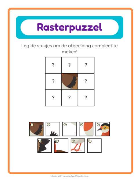Voorbeeld van het Rooster Koppelen-werkblad met Vogels 2 voor kleuterklas